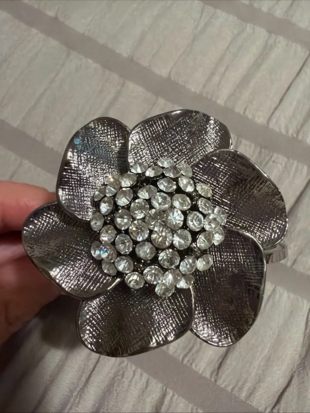Silver Floral Crystal Cuff Bracelet - Women Jewelry